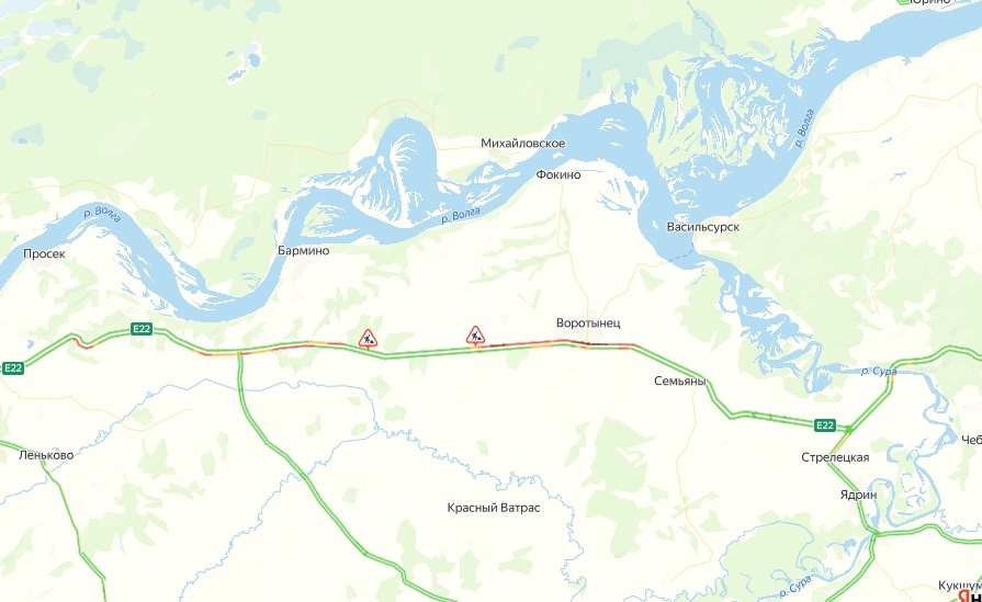 Жуткая пробка образовалась на М-7 в Нижегородской области из-за аварии